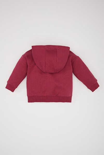 DeFacto Kız Bebek Kapüşonlu Basic Düz İçi Yumuşak Tüylü Fermuarlı Sweatshirt D0750A524AU