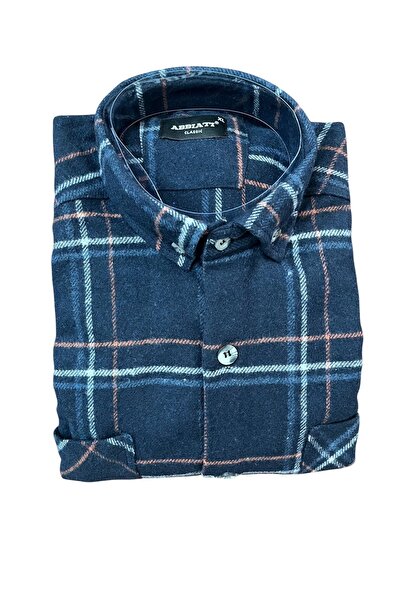 ABBİATİ KIŞLIK KALIN LACİVERT ÇİFT CEPLİ RAHAT KALIP BABA ODUNCU GÖMLEĞİ