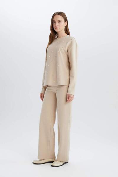 DeFacto Knitwear Trousers Wide Leg Wide Loose Leg Thessaloniki Fabric Basic Plain D0361Ax24Au