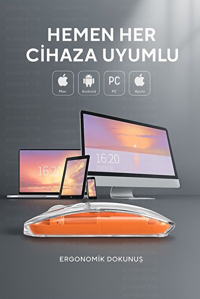Zineets Çift Modlu Kablosuz Bluetooth Şeffaf Mouse Şarj Edilebilir Sessiz Tıklama Tablet Telefon PC Uyumlu