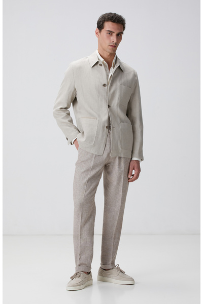 Network Kırık Beyaz Çizgi Desenli Keten Gömlek