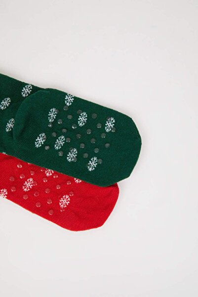 DeFacto Baby Girl New Year Themed Seamless 2-Piece Cotton Long Socks E2868A5Ns