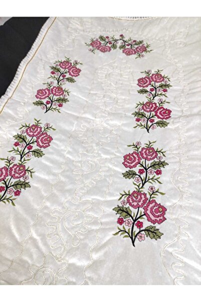 Çt Çeyizci Tekstil Cross Stitch Embroidered Etamine Fabric Single Prayer Rug - Red