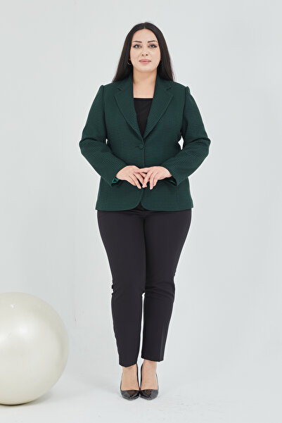 Fagi Women's Green Gingham Buttoned Classic Jacket