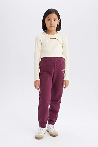 DeFacto Kız Çocuk Standart Fit Beli Paçası Lastikli Baskılı Jogger Eşofman Altı D2295A824WN