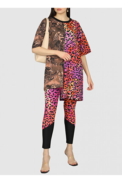 Just Cavalli Yuvarlak Yaka Desenli Fuşya Kısa Kadın Elbise 76PAOE09