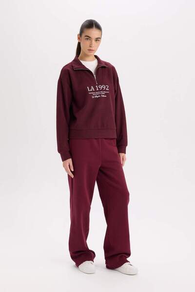 DeFacto Straight Fit Beli Lastikli Cepli Yüksek Bel Kalın Basic Düz Eşofman Altı B8571AX24WN