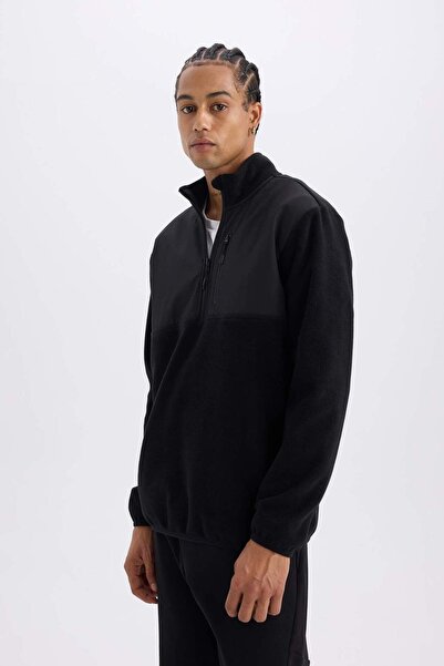 DeFacto Спортен суитшърт от полар с яка и цип DeFactoFit Standard Fit D9226AX24WN