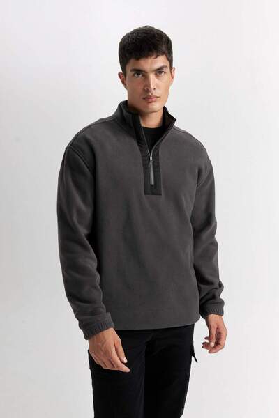 DeFacto Relax Fit Dik Yaka Fermuarlı Polar Sweatshirt D2688AX24AU