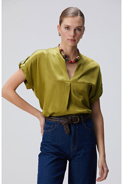 Network Yağ Yeşili Viskon Bluz