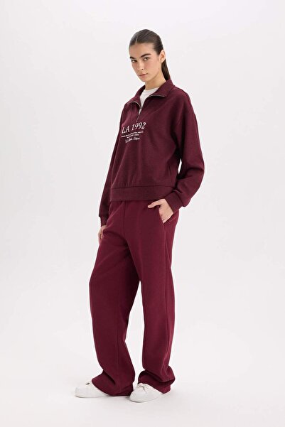 DeFacto Straight Fit Beli Lastikli Cepli Yüksek Bel Kalın Basic Düz Eşofman Altı B8571AX24WN