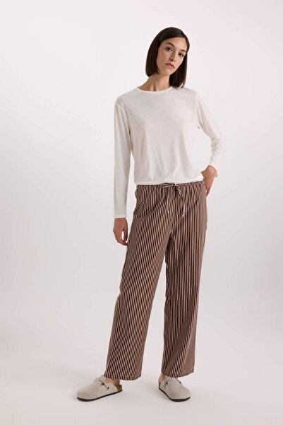 DeFacto Desenli Beli Lastikli Poplin Pijama Altı-Fall in Love E3039AX24WN