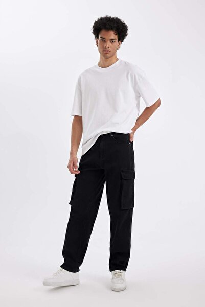 DeFacto 100% бавовна Зимові Relax Fit Зручний крій Широкі штанини Чорні джинси C9500AX24WN