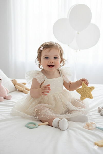 PİTABABY ⭐ Tütülü Yıldız Desenli Bebek Tulum- Bej
