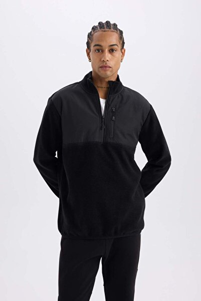 DeFacto Спортен суитшърт от полар с яка и цип DeFactoFit Standard Fit D9226AX24WN