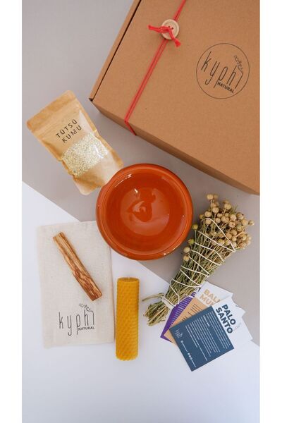 Kyphi Natural Kamila Tütsülük ve Enerji Başlangıç Seti :Üzerlik(Nazar Otu) Tütsü Demeti, Palo Santo Tütsü, Balmumu