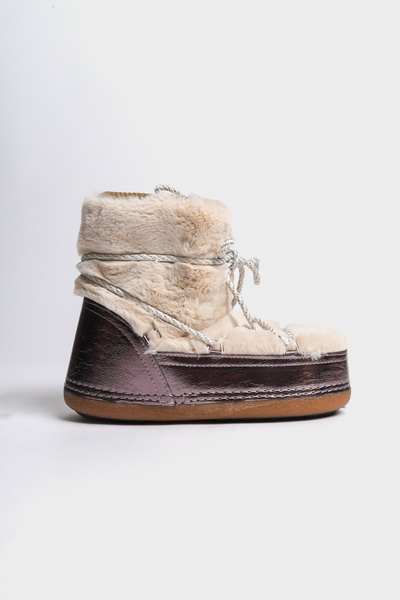 Capone Outfitters Dámské chlupaté kozačky s kulatou špičkou, platinové, se silnou podrážkou