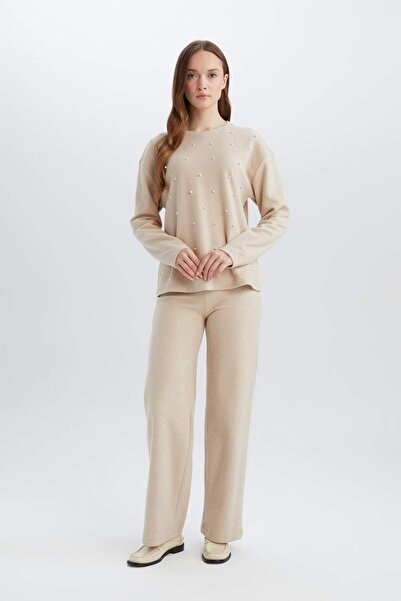 DeFacto Triko Pantolon Wide Leg Geniş Bol Paça Selanik Kumaş Basic Düz D0361AX24AU