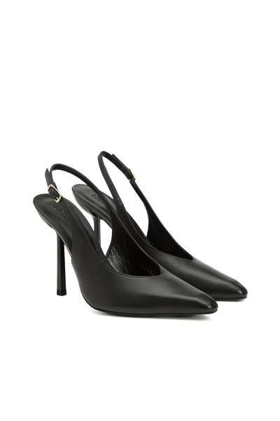 Network Siyah Deri Topuklu Ayakkabı