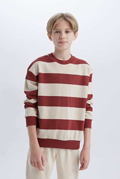 DeFacto Boy Oversize Wide Fit Crew Neck Striped Sweatshirt D5677A8