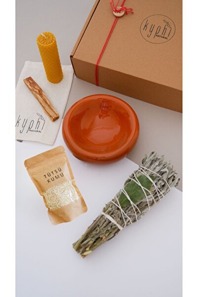 Kyphi Natural Kamila Tütsülük ve Enerji Başlangıç Seti : Adaçayı Tütsü Demeti, Palo Santo Ağaç Tütsü, Balmumu Mum