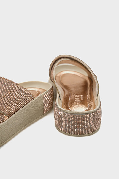 Capone Outfitters Maren Cross Stone Banded Stone Detailed Wedge Heel Women's Slippers