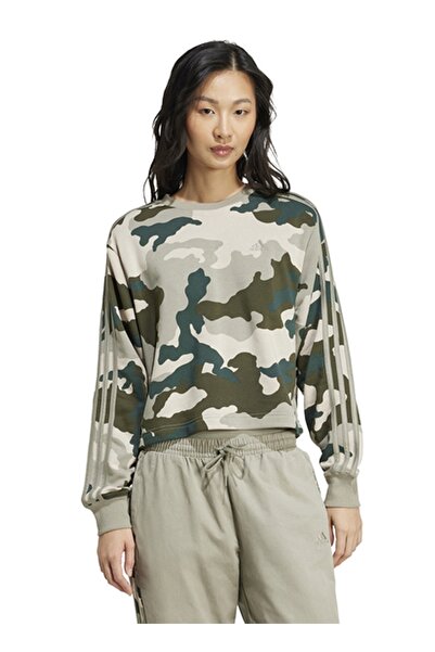 adidas IY1683 W CAMO AOP SWT Yeşil Kadın Yuvarlak Yaka Normal Kalıp Desenli S...