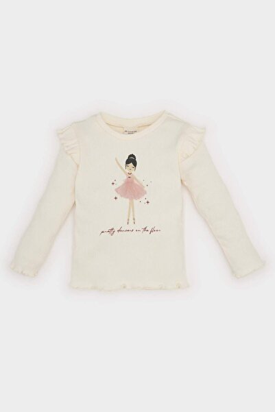DeFacto Baby Girl Crew Neck Ballerina Printed Ribbed Camisole Long Sleeve T-S...