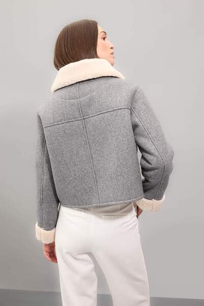 DeFacto Suni Kürlü Polo Yaka Kısa Kaşe Kaban Fermuarlı Cepli Pelüş Astarlı D3998AX24WN