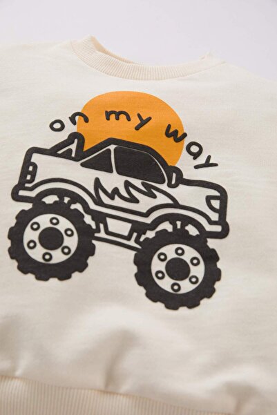 DeFacto Erkek Bebek 2'li Takım Araç Baskılı Sweatshirt Beli Lastikli Eşofman Altı D7654A524WN