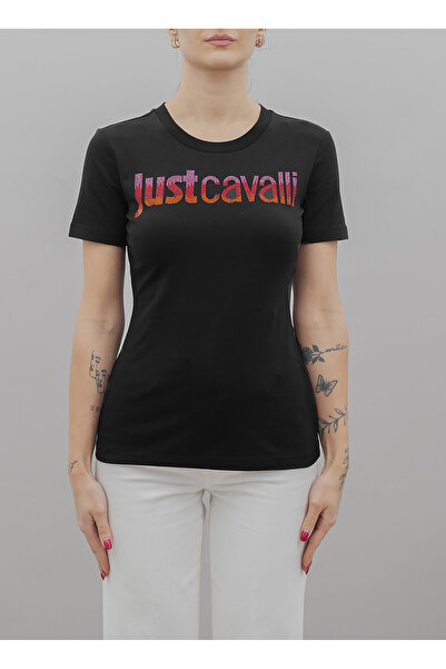 Just Cavalli Yuvarlak Yaka Baskılı Siyah Kadın T-Shirt 76PAHE06