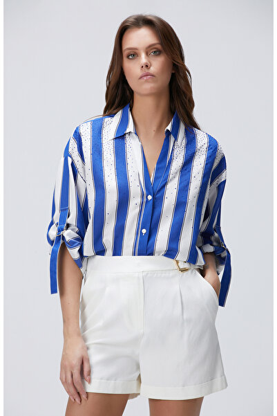 Network Lacivert Beyaz Çizgili Gömlek