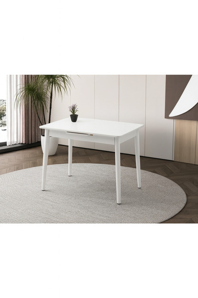 Evistro Ortadan Açılır Büyüyen Ahşap Yemek Masası Beyaz 60x100cm SADECE MASA ...