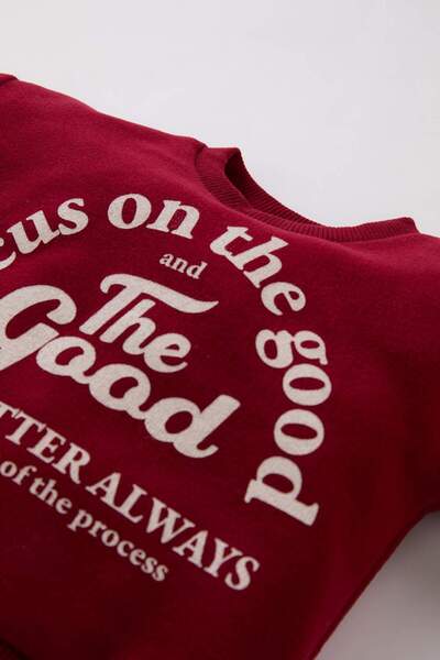 DeFacto Erkek Bebek 2li Takım Selanik Kumaş Bisiklet Yaka Baskılı Sweatshirt Beli Lastikli Eşofman Altı D742