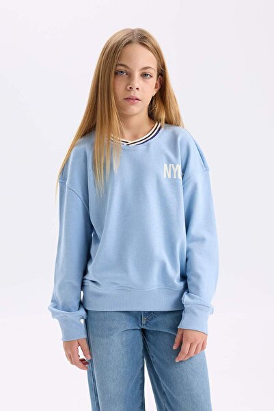 DeFacto Kız Çocuk Relax Fit V Yaka Baskılı Sweatshirt D6987A824WN