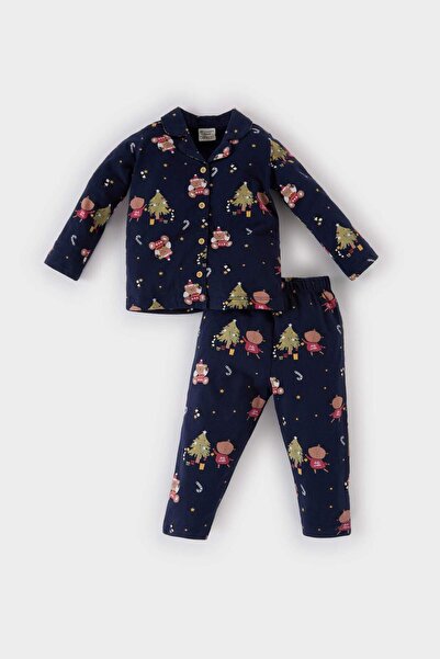 DeFacto Erkek Bebek Pijama Takımı Yılbaşı Temalı Uzun Kollu Üst Beli Lastikli Uzun Alt D7144A524WN