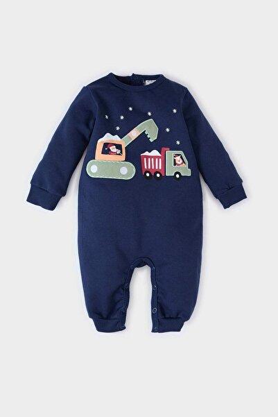 DeFacto Baby Boy Newborn New Year's Eve Themed Long Sleeve Jumpsuit D6511A524Wn