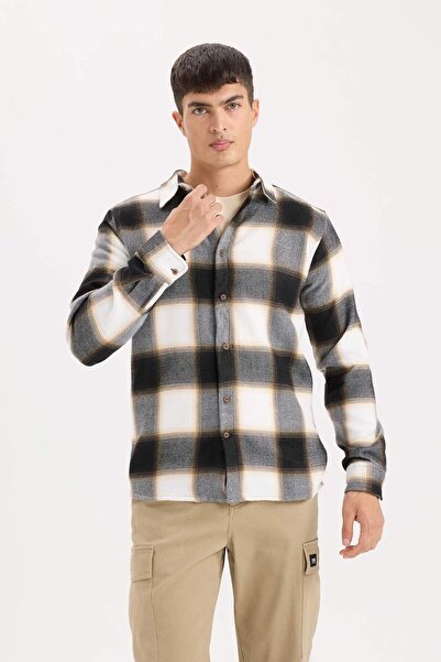 DeFacto Regular Fit Polo Yaka Kareli Flanel Uzun Kollu Gömlek D5835AX24AU