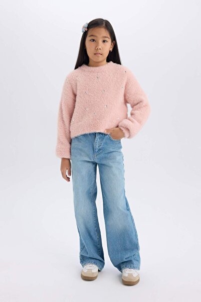 DeFacto Kız Çocuk Crop Bisiklet Yaka Triko Kazak D1359A824WN