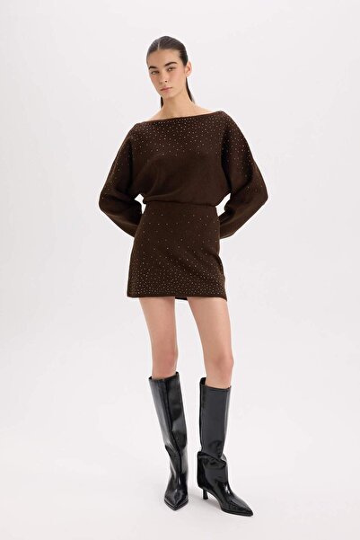 DeFacto A-Line Stone Embroidered Mini Knit Skirt E2287Ax24Wn