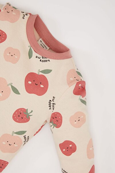 DeFacto Kız Bebek Pijama Takımı Bisiklet Yaka Meyve Desenli Uzun Kollu Üst Beli Lastikli Uzun Alt D7171A524W
