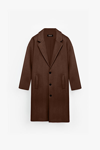 ablukaonline Ανδρικό παλτό με κουμπιά Oversize Σκούρο Καφέ