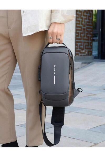 Zen Store brownWith Grey Anti Theft SlingBagwaterproofChest Daypack WithUsbChargingShoulderBackpack Chest Bag