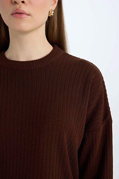 DeFacto Relax Fit Bisiklet Yaka Basic Düz Triko Tunik Kazak E2938AX24WN