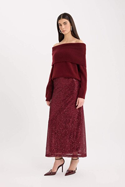 DeFacto New Year's Themed A-Line Regular Waist Sequined Fabric Maxi Skirt E2440Ax24Wn