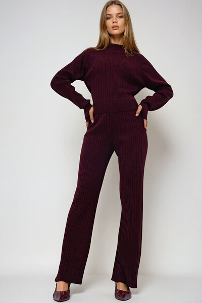 VAGGON Burgundy Finger Detail Knitwear Bottom-Top Set