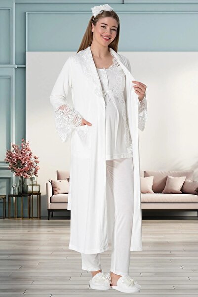 Mecit Pijama طقم بيجامة نوم للحوامل مكون من 4 قطع مصنوع من القطن بنسبة 75% وشريط شعر فيسكوز بنسبة 25% هدية