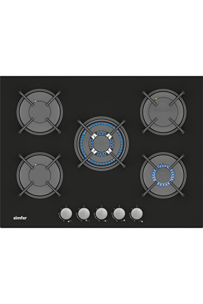 Simfer 3704 4g + 1 Wok 70 cm Siyah Cam Ank. Ocak