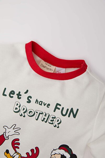 DeFacto Erkek Bebek Disney Mickey & Minnie Yılbaşı Temalı Pijama Takımı Bisiklet Yaka Uzun Kollu Üst Beli La