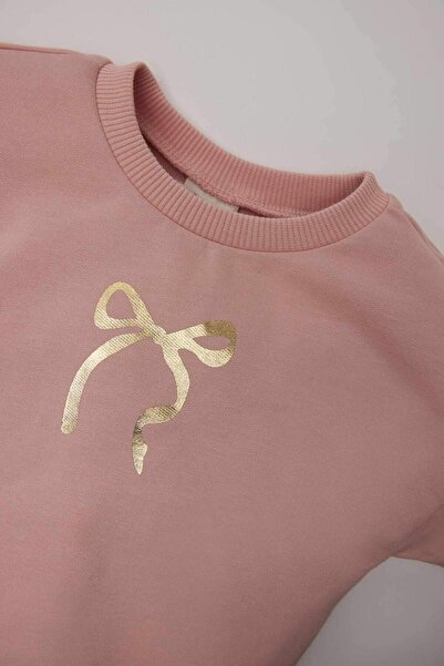 DeFacto Kız Bebek 2li Takım Bisiklet Yaka Parlak Baskılı Sweatshirt Tütü Etek D6269A524WN